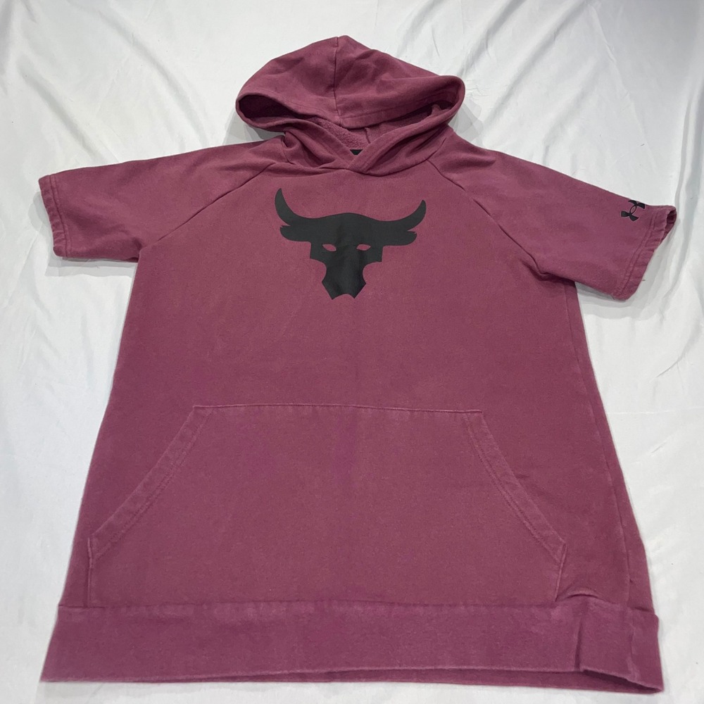 Under Armour Project Rock Short Sleeve Hoodie Kids XL Brahma Bull Burgundy